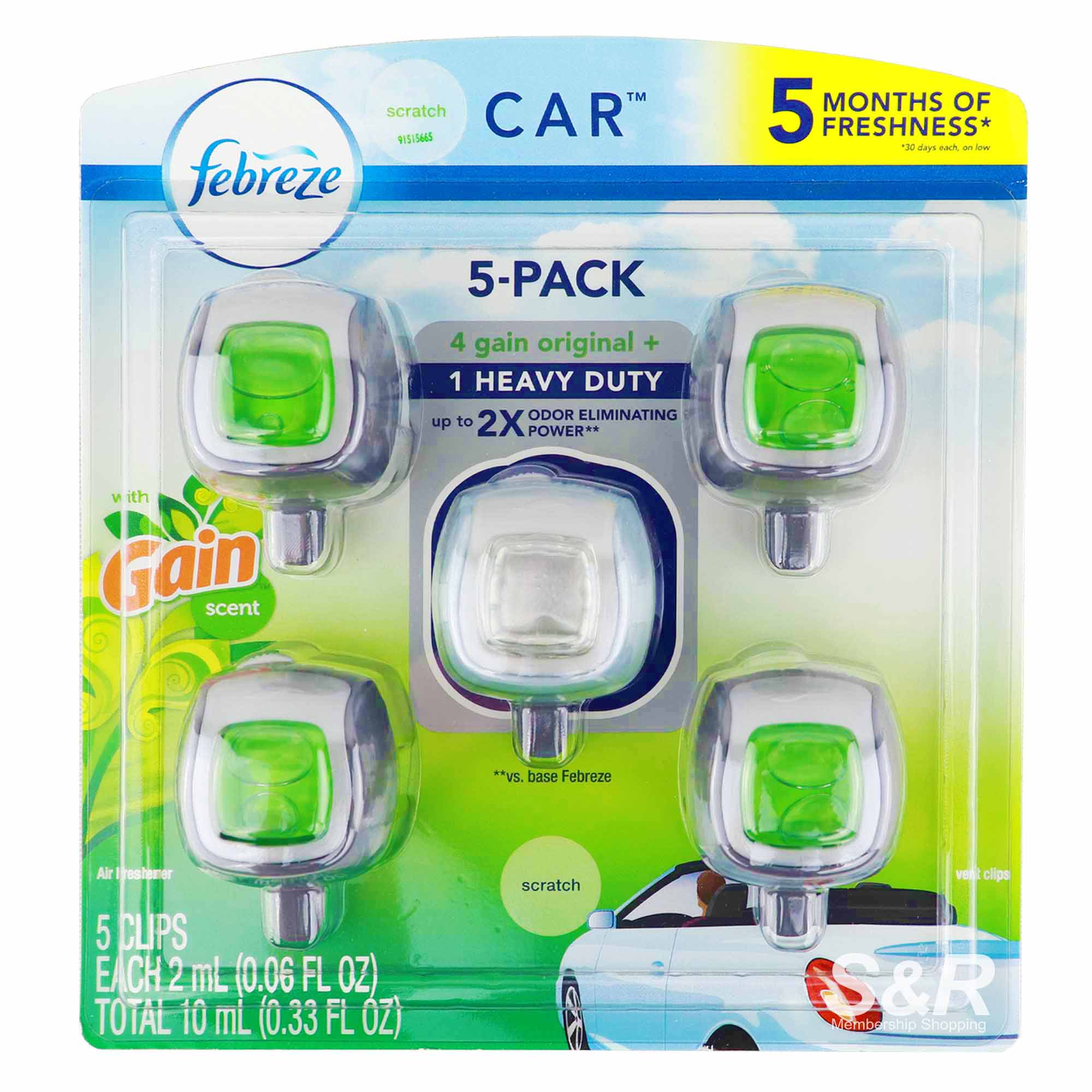 Febreze Car Air Freshener Gain Scent 5pcs